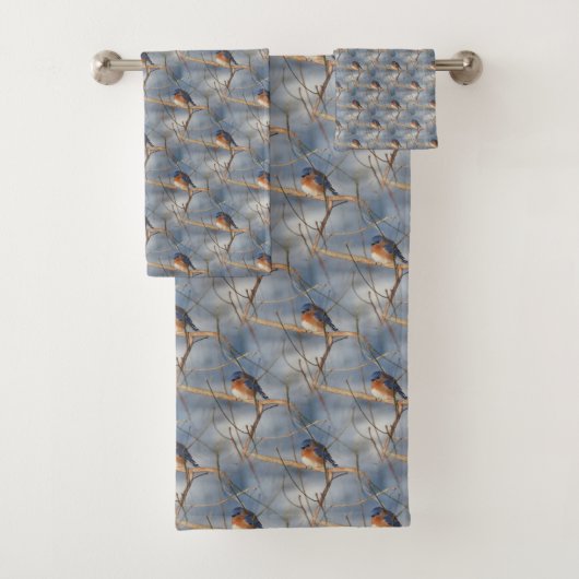 Winter Bluebird Animal Natuur Pattern Bad Handdoek (Insitu)