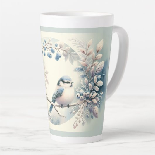 Winter Bluebird Berry Wreath Latte Mok (Rechterhoek)