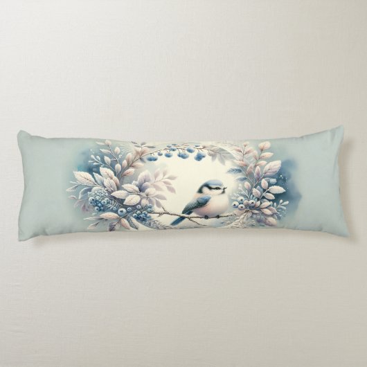 Winter Bluebird Berry Wreath Lichaamskussen (Achterkant)