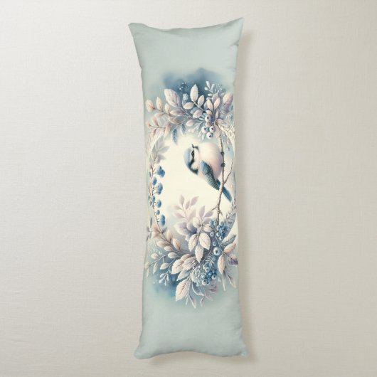 Winter Bluebird Berry Wreath Lichaamskussen (Achterkant (Verticaal))