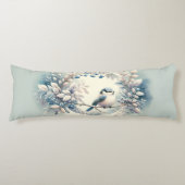Winter Bluebird Berry Wreath Lichaamskussen (Voorkant)