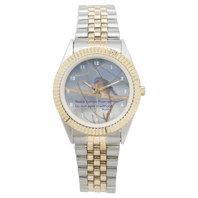 Winter Bluebird Buddha Peace Inspirerend Quote Horloge (Voorkant)