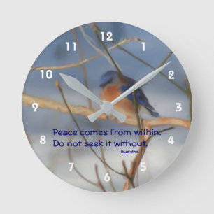 Winter Bluebird Buddha Peace Inspirerend Quote  Ronde Klok