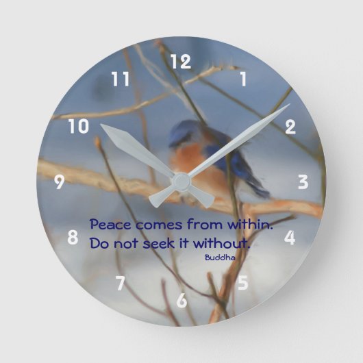 Winter Bluebird Buddha Peace Inspirerend Quote  Ronde Klok (Voorkant)