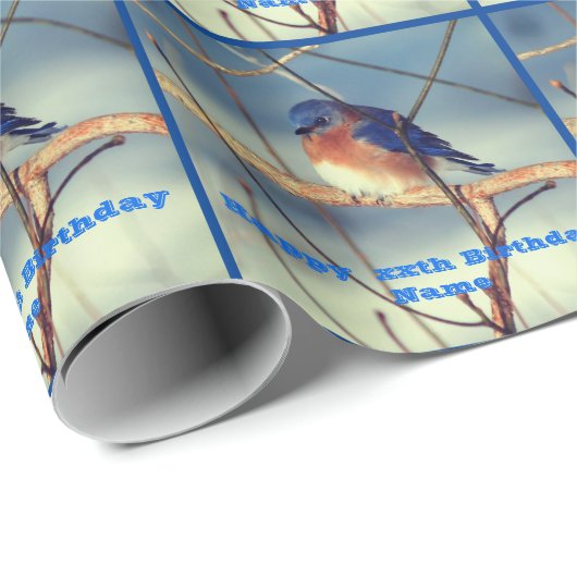 Winter Bluebird Gepersonaliseerde Verjaardag Cadeaupapier (Rol Hoek)