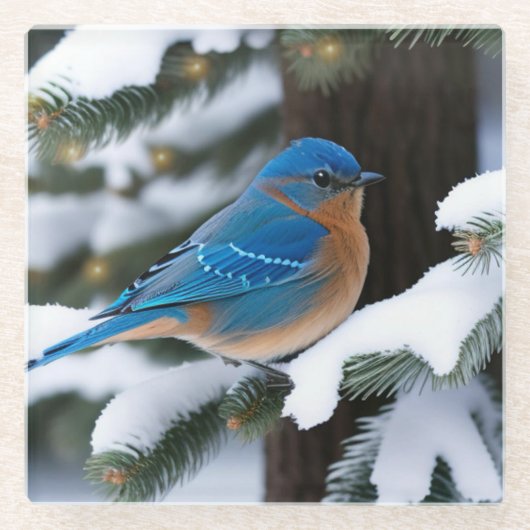Winter Bluebird Glazen Onderzetter (Voorkant)