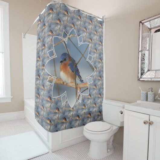 Winter Bluebird Nature Bird Art Pattern  Douchegordijn (In situ)