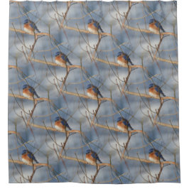 Winter Bluebird Natuur Bird Art Pattern Douchegordijn