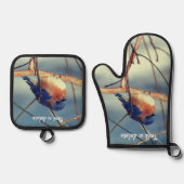 Winter Bluebird Personalized Ovenwant & Pannenlap Set (Voorkant)