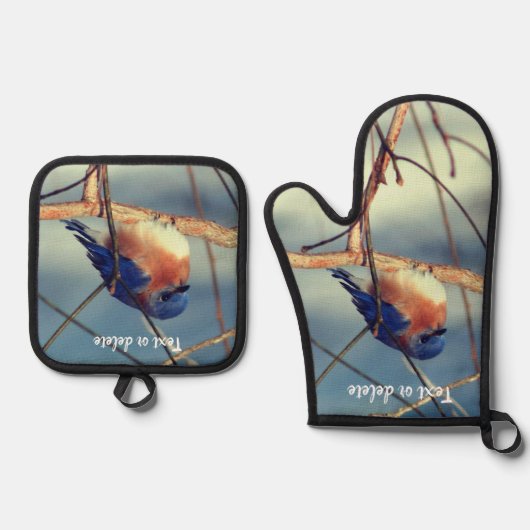 Winter Bluebird Personalized Ovenwant & Pannenlap Set (Voorkant)