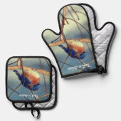 Winter Bluebird Personalized Ovenwant & Pannenlap Set (Voorkant / Achterkant)