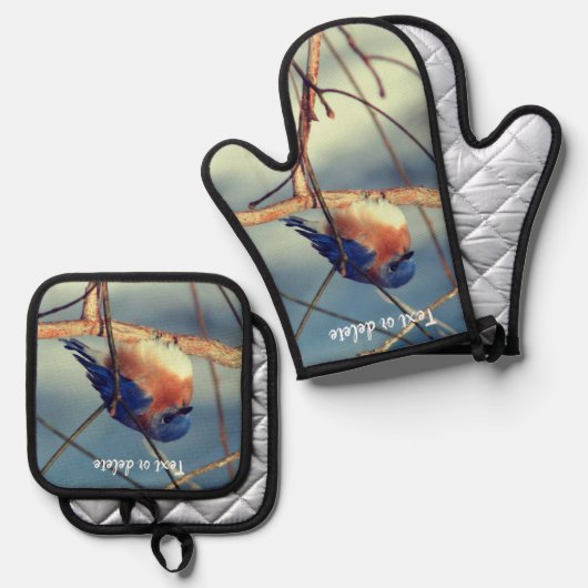 Winter Bluebird Personalized Ovenwant & Pannenlap Set (Voorkant / Achterkant)