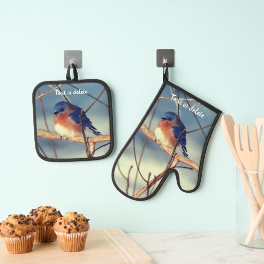 Winter Bluebird Personalized Ovenwant & Pannenlap Set (Insitu(Ophanging))
