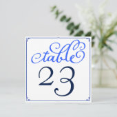Winter Blues Calligrafie Script Tafelnummer Kaarte (Staand voorkant)