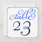 Winter Blues Calligrafie Script Tafelnummer Kaarte (Achterkant)