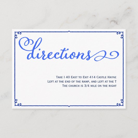 Winter Blues Calligraphy Wedding Directions Kaart (Voorkant)