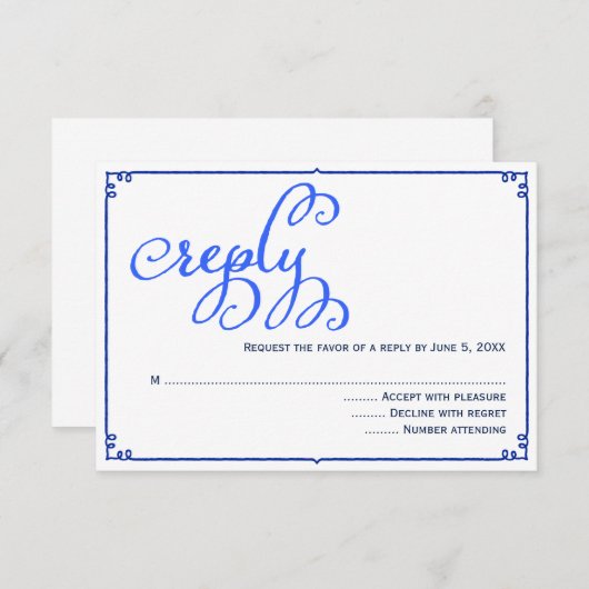 Winter Blues Calligraphy Wedding Reply Kaart (Voorkant / Achterkant)