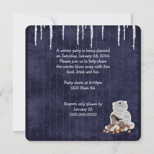 Winter Blues Party Kaart (Achterkant)