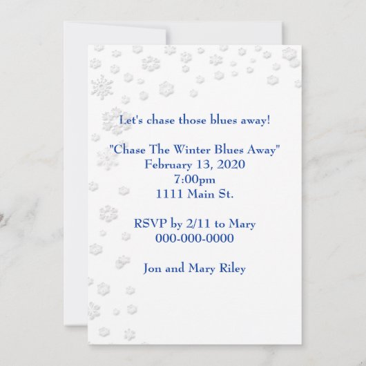 Winter Blues Party Kaart (Achterkant)