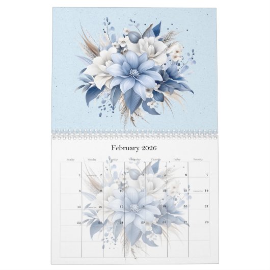 Winter Blues Waterverf Bloemen 20xx Kalender (Feb 2026)