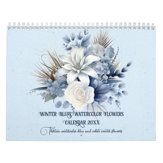Winter Blues Waterverf Bloemen 20xx Kalender (Hoes)