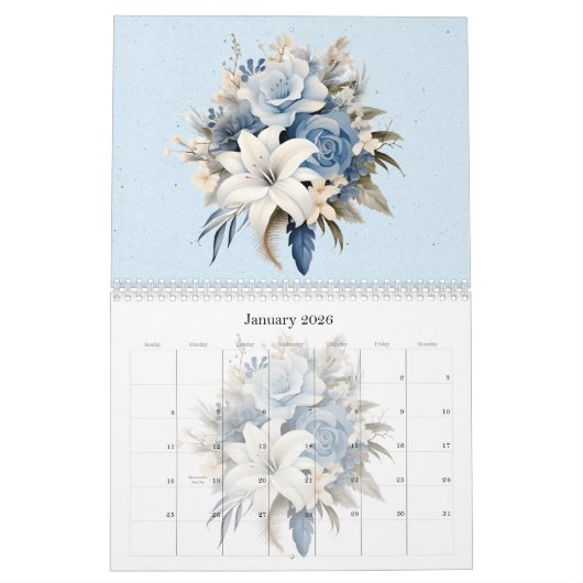 Winter Blues Waterverf Bloemen 20xx Kalender (Jan 2026)
