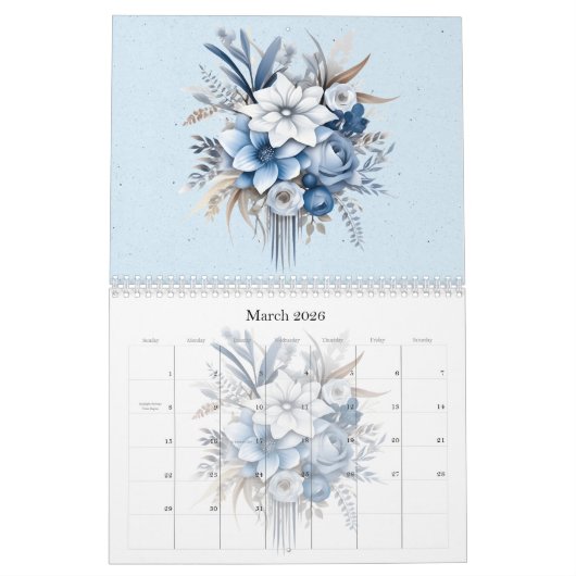 Winter Blues Waterverf Bloemen 20xx Kalender (Mar 2026)