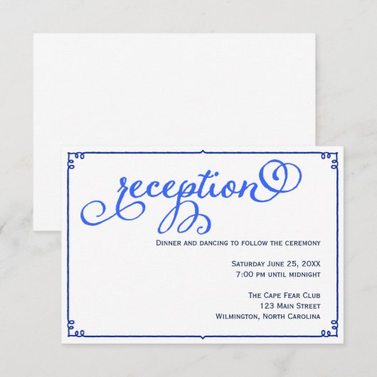 Winter Blues Wedding Reception — Kaart details (Voorkant / Achterkant)