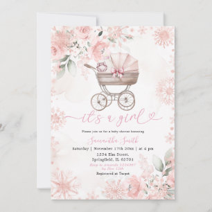 Winter Blush Bloemenkinderwagen Baby Shower Uitnod Kaart