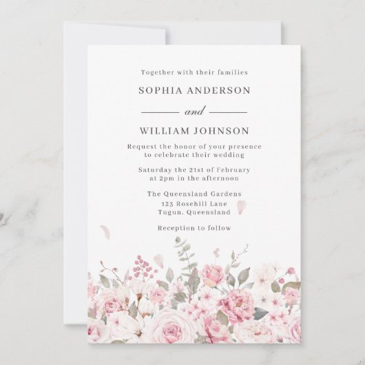 Winter Blush Elegant Waterverf Flowers Wedding Kaart (Voorkant)