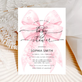 Winter Blush Pink Bow Girl Baby shower Kaart