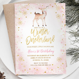 Winter Blush Pink Snowflakes Onederland Birthday Kaart