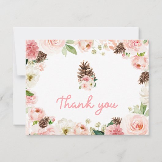 Winter Blush Roze Bloemige Baby Shower Bedankkaart (Voorkant)