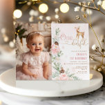 Winter Blush roze Een-hert-vol 1e verjaardag foto Kaart<br><div class="desc">Winter Blush roze Een-hert-vol 1e verjaardag foto Uitnodiging Matching items beschikbaar.</div>