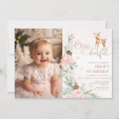 Winter Blush roze Een-hert-vol 1e verjaardag foto Kaart (Voorkant)