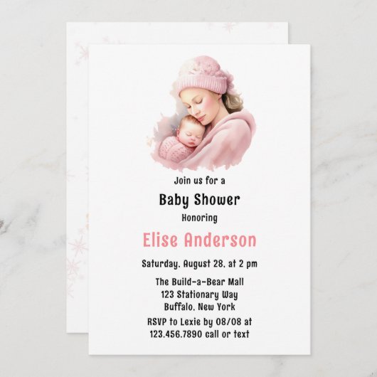Winter Blush Roze Moeder & Kind Meisje Baby shower Kaart (Voorkant / Achterkant)