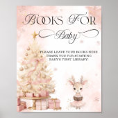 Winter Blush Roze Schattige Meisje Herten Boeken v Poster (Voorkant)