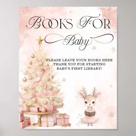 Winter Blush Roze Schattige Meisje Herten Boeken v Poster (Voorkant)