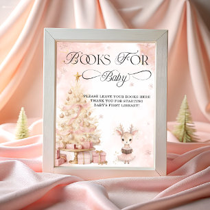Winter Blush Roze Schattige Meisje Herten Boeken v Poster