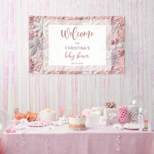 Winter Blush Roze Sneeuwvlok Baby shower Spandoek (Feest)