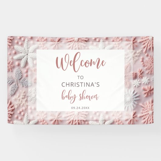 Winter Blush Roze Sneeuwvlok Baby shower Spandoek (Horizontaal)