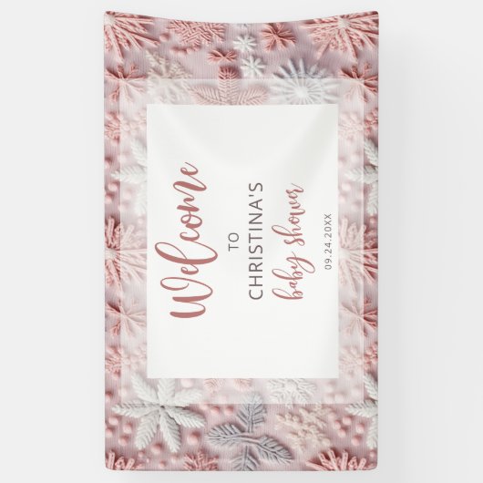 Winter Blush Roze Sneeuwvlok Baby shower Spandoek (Verticaal)
