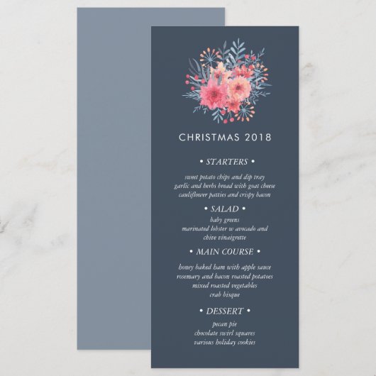 Winter Boeket Kerstdiner Menu Kaart (Voorkant / Achterkant)