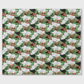 Winter Boeket Wit Rood Groen Bloemen | Black Cadeaupapier (Vlak)