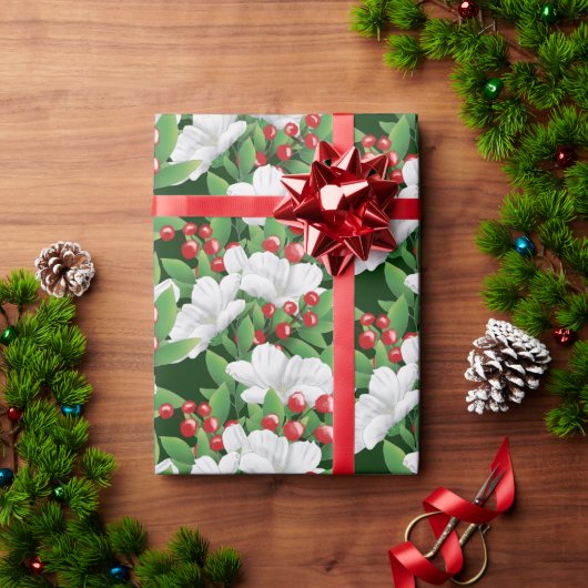 Winter Boeket Wit Rood Groen Bloemen | Green Cadeaupapier (Feestdagen Geschenken)