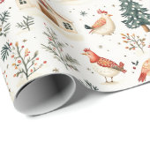 Winter Boerderij Christmas Wrapping Paper - Vogels Cadeaupapier (Rol Hoek)
