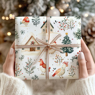 Winter Boerderij Christmas Wrapping Paper - Vogels Cadeaupapier