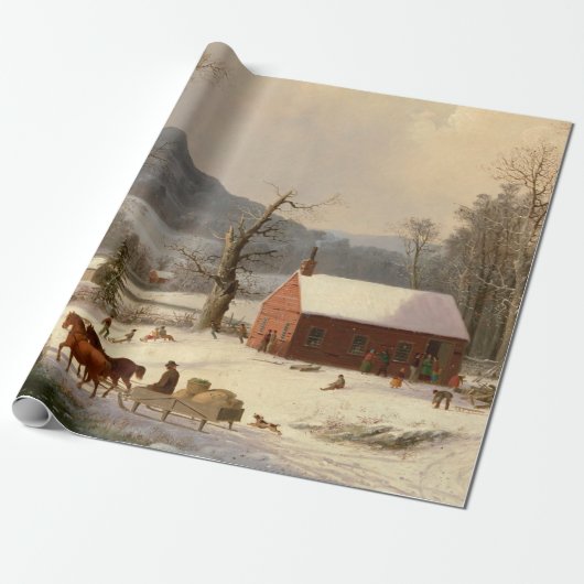  Winter Boerderij huis Cadeaupapier (Uitgerold)