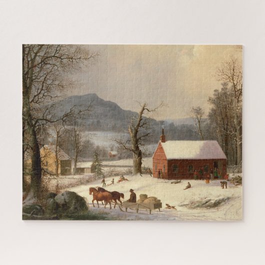 Winter Boerderij huis Legpuzzel (Horizontaal)