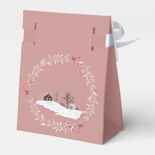 Winter Boerderij huis omringd door kerstkrans Bedankdoosjes (Achterkant)